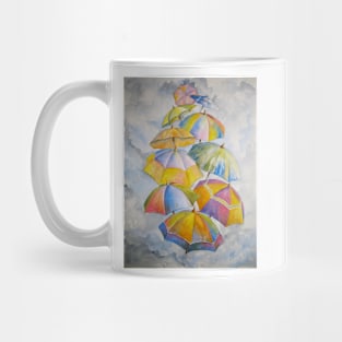 Umbrella Rainy Day Blues 2 Watercolour Painting Mug